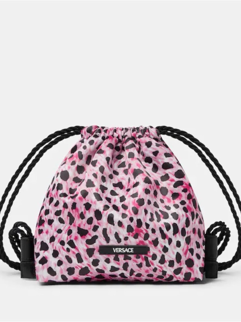 Versace La Vacanza Pink Leopard Print Drawstring Backpack Bag NWT